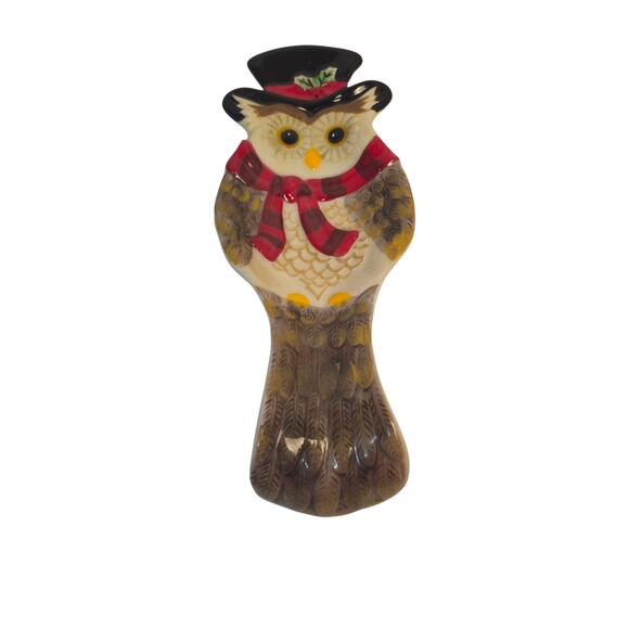 Owl Cracker Barrel Spoon Rest Stone ware Christmas Holiday Theme - Picture 2 of 4